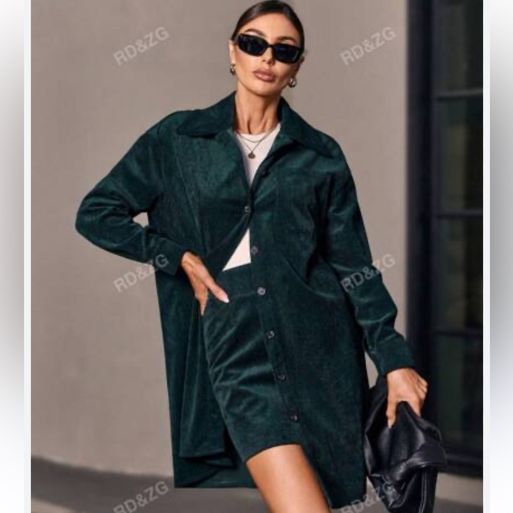 CM Shapes Oversized Shirt Dress/Jacket in Hunter Green, Size 2X, EUC